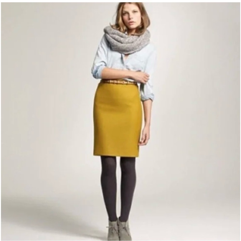 J.Crew No. 2 Wool Blend Pencil Skirt Mustard Yellow Lined Sz 6 Classic Workwear